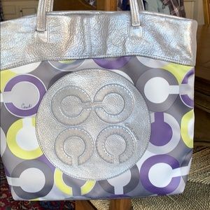 NWT Coach tote stunning silver leather accents
